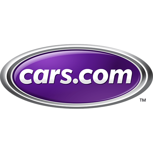 Purple oval logo with "cars.com" in white text, featuring a metallic border.
